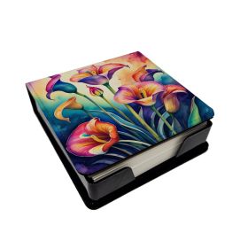 Colorful Calla Lilies PU Leather Note Paper Holder with Artist-Designed Cover, Desk Accessory, Office Gift