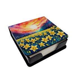 Colorful Daffodils PU Leather Note Paper Holder with Artist-Designed Cover, Desk Accessory, Office Gift