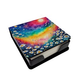 Colorful Daisies PU Leather Note Paper Holder with Artist-Designed Cover, Desk Accessory, Office Gift