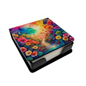 Colorful Begonias PU Leather Note Paper Holder with Artist-Designed Cover, Desk Accessory, Office Gift