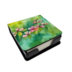 Virginia American Dogwood in Watercolor PU Leather Note Paper Holder with Artist-Designed Cover, Desk Accessory, Office Gift