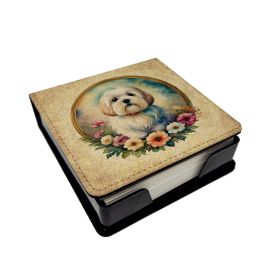 Coton De Tulear and Flowers PU Leather Note Paper Holder with Artist-Designed Cover, Desk Accessory, Office Gift