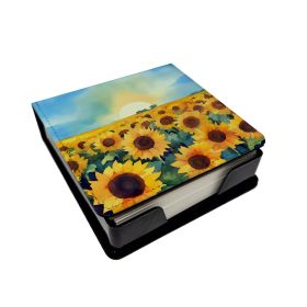 Kansas Sunflowers in Watercolor PU Leather Note Paper Holder with Artist-Designed Cover, Desk Accessory, Office Gift