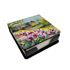 Louisiana Magnolias in Watercolor PU Leather Note Paper Holder with Artist-Designed Cover, Desk Accessory, Office Gift