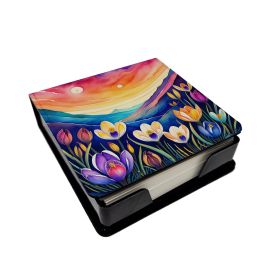 Colorful Crocus PU Leather Note Paper Holder with Artist-Designed Cover, Desk Accessory, Office Gift