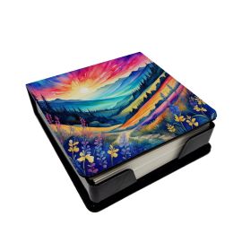 Colorful Annual Larkspur PU Leather Note Paper Holder with Artist-Designed Cover, Desk Accessory, Office Gift