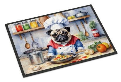 Pug The Chef Doormat Front Door Mat Indoor Outdoor Rugs for Entryway, Non Slip Washable Low Pile, 24H X 36W