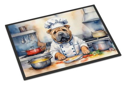 Shar Pei The Chef Doormat Front Door Mat Indoor Outdoor Rugs for Entryway, Non Slip Washable Low Pile, 24H X 36W