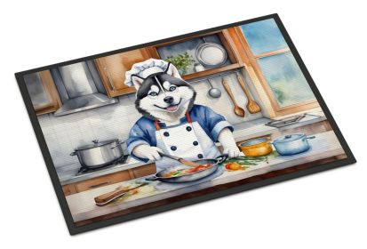 Siberian Husky The Chef Doormat Front Door Mat Indoor Outdoor Rugs for Entryway, Non Slip Washable Low Pile, 24H X 36W