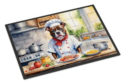 Staffordshire Bull Terrier The Chef Doormat Front Door Mat Indoor Outdoor Rugs for Entryway, Non Slip Washable Low Pile, 24H X 36W