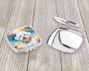 Coton de Tulear Luau Compact Mirror Decorative Travel Makeup Mirror for Women Girls Gifts Pocket Makeup Mirror Folding Handheld