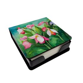 Minnesota Pink and White Lady's Slippers in Watercolor PU Leather Note Paper Holder with Artist-Designed Cover, Desk Accessory, Office Gift (Default: Default)